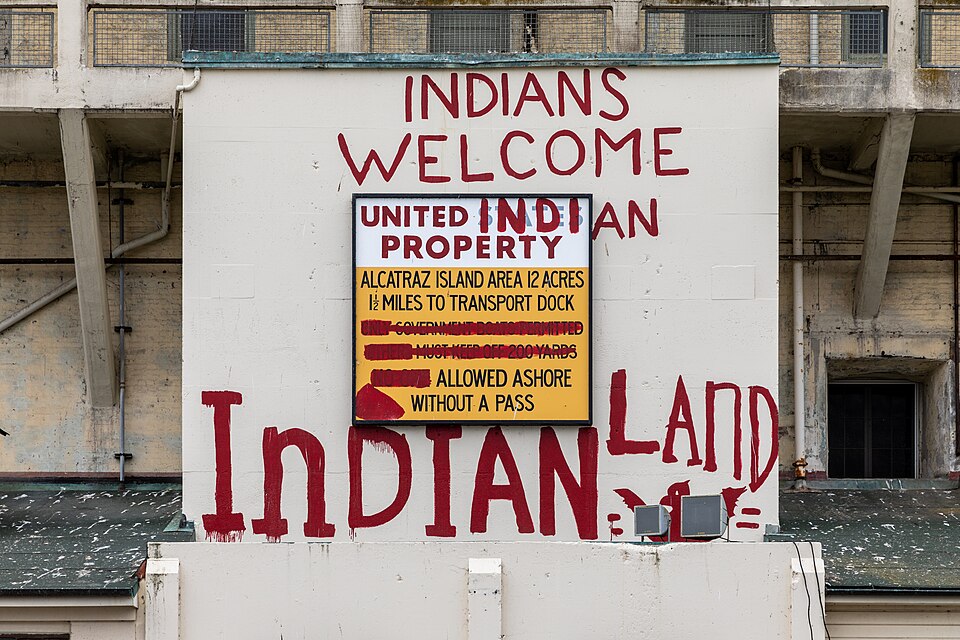 Altered signage on Alcatraz Island, San Francisco, California, 2022.